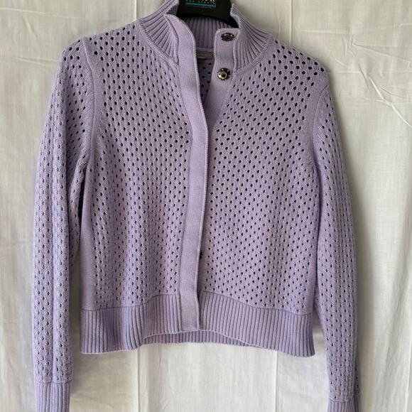 T by Talbots Cardigan Sweater Womens Medium Open Loose Knit Snap Up Purple - Picture 1 of 7